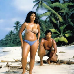 A voluptuous and beautiful Latina woman, aged 48, on a deserted island with her 20-year-old nephew