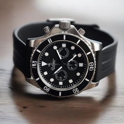 A detailed image of a high-quality diver watch with a sleek design, featuring a durable strap, luminous hands, and a rotating bezel