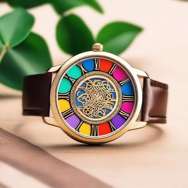 A unique and colorful men's watch with an intricate design