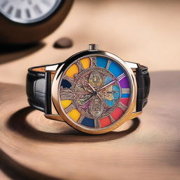 A unique and colorful men's watch with an intricate design