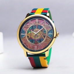 A unique and colorful men's watch with an intricate design