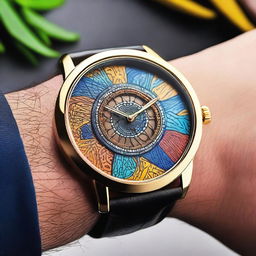 A unique and colorful men's watch with an intricate design