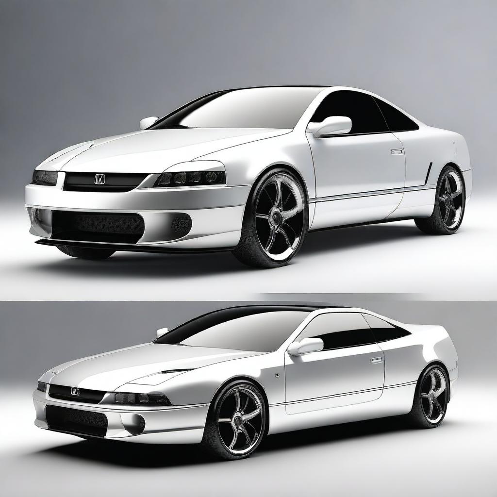 A detailed futuristic sports coupe car inspired by a 1995 Honda Prelude