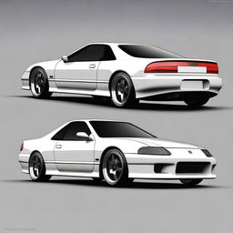 Create a detailed image of a futuristic sports coupe car inspired by a 1995 Honda Prelude