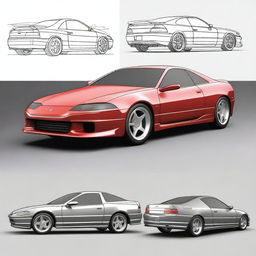 Create a detailed image of a futuristic sports coupe car inspired by a 1995 Honda Prelude