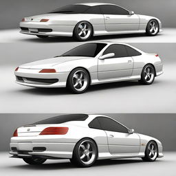 Create a detailed image of a futuristic sports coupe car inspired by a 1995 Honda Prelude