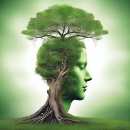 A surreal image of a human head with a tree growing out of it