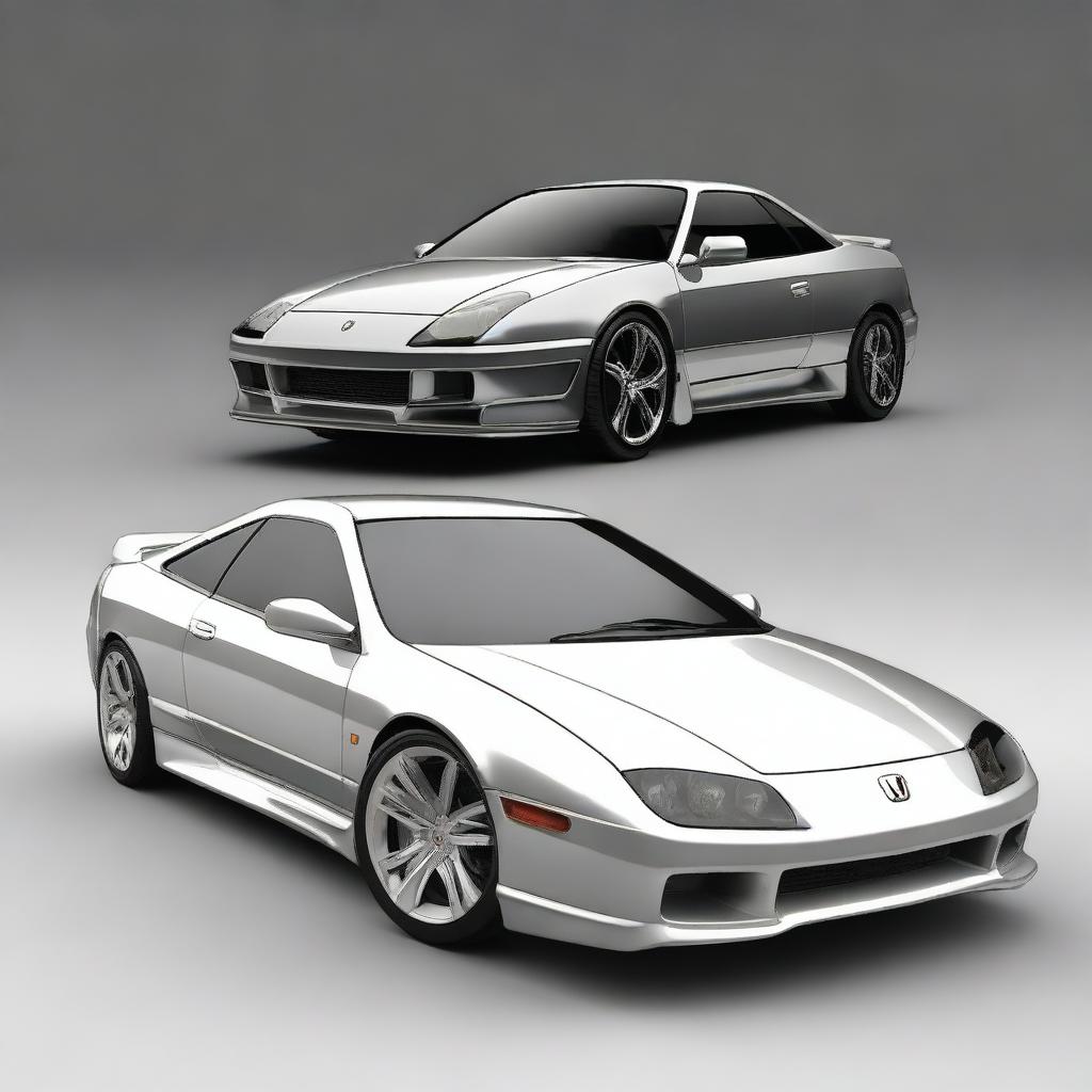 Create a detailed image of a Honda Prelude fused with a Lamborghini sports coupe