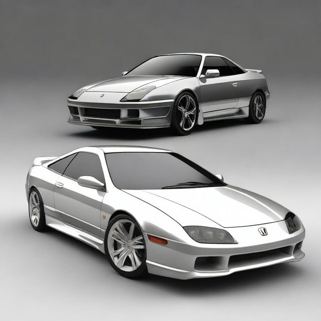 Create a detailed image of a Honda Prelude fused with a Lamborghini sports coupe