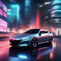 A high-resolution image of a futuristic Honda Prelude, showcasing sleek aerodynamic lines, advanced LED lighting, and a cutting-edge design