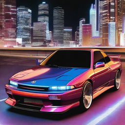 A highly detailed and futuristic sports coupe version of the Nissan Silvia S13