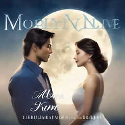 A high-quality romance novel cover titled 'The Moon, Myself and Him'