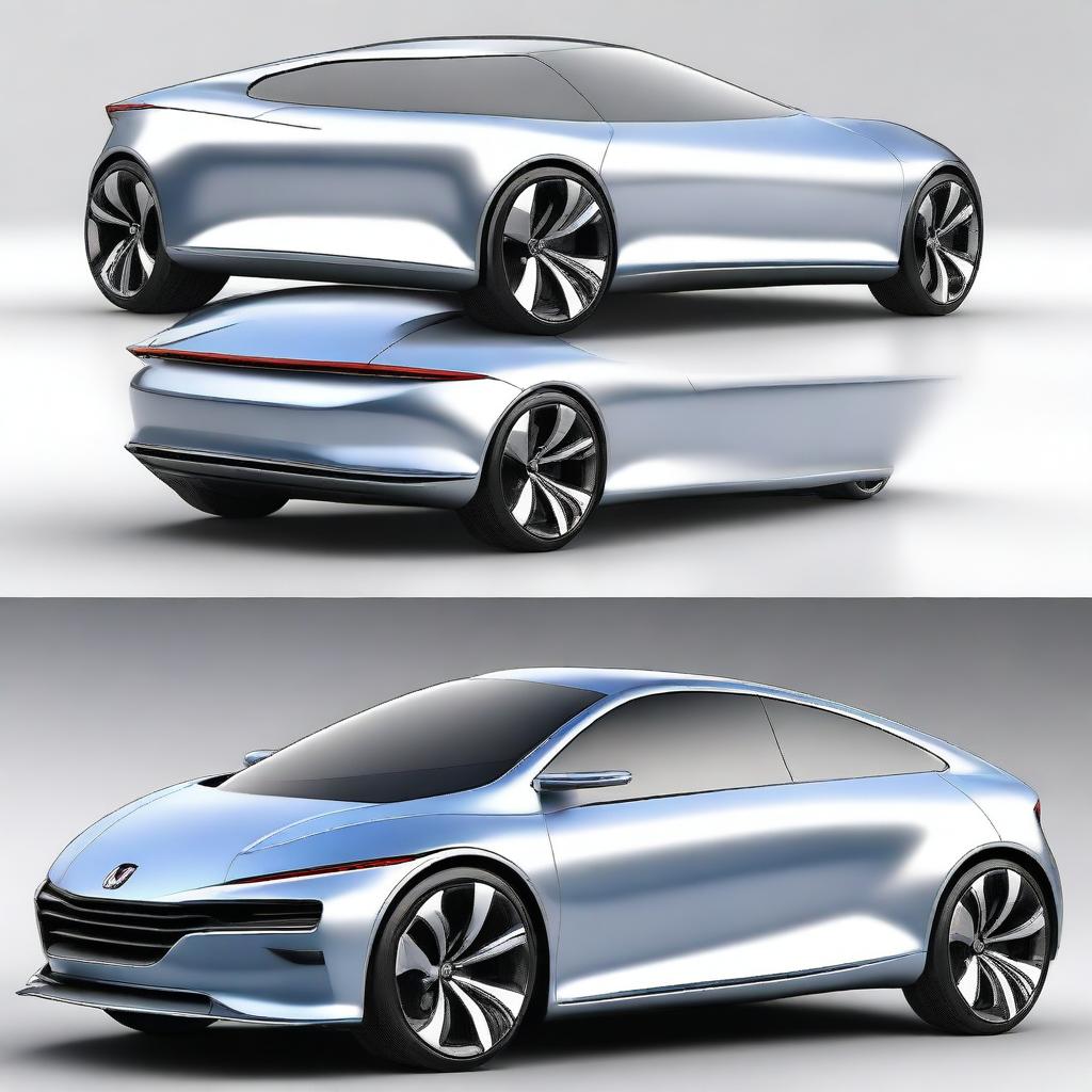 Create an image of a futuristic car, envisioning what a Honda Civic from 1995 might look like if it was crafted with technology from the year 2050