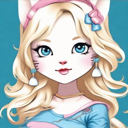 Create an image of Hello Kitty with chest-high, wavy blond hair