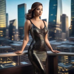 A stylish and elegant woman wearing a sexy dress