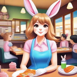 Create an image of a girl who is a waitress