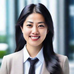 A young, intelligent Asian lawyer with dark black straight hair