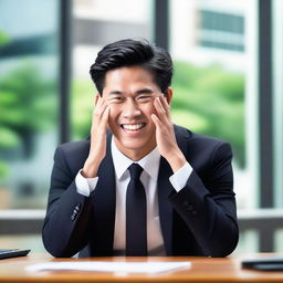 A young, intelligent Asian male lawyer with dark black straight hair