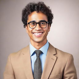 A young, intelligent male lawyer with light brown skin and curly short black hair