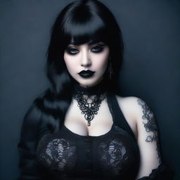 A black-haired goth girl with a dark and mysterious aura