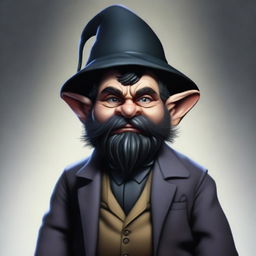 Create an image of an extremely short, scheming con man deep gnome