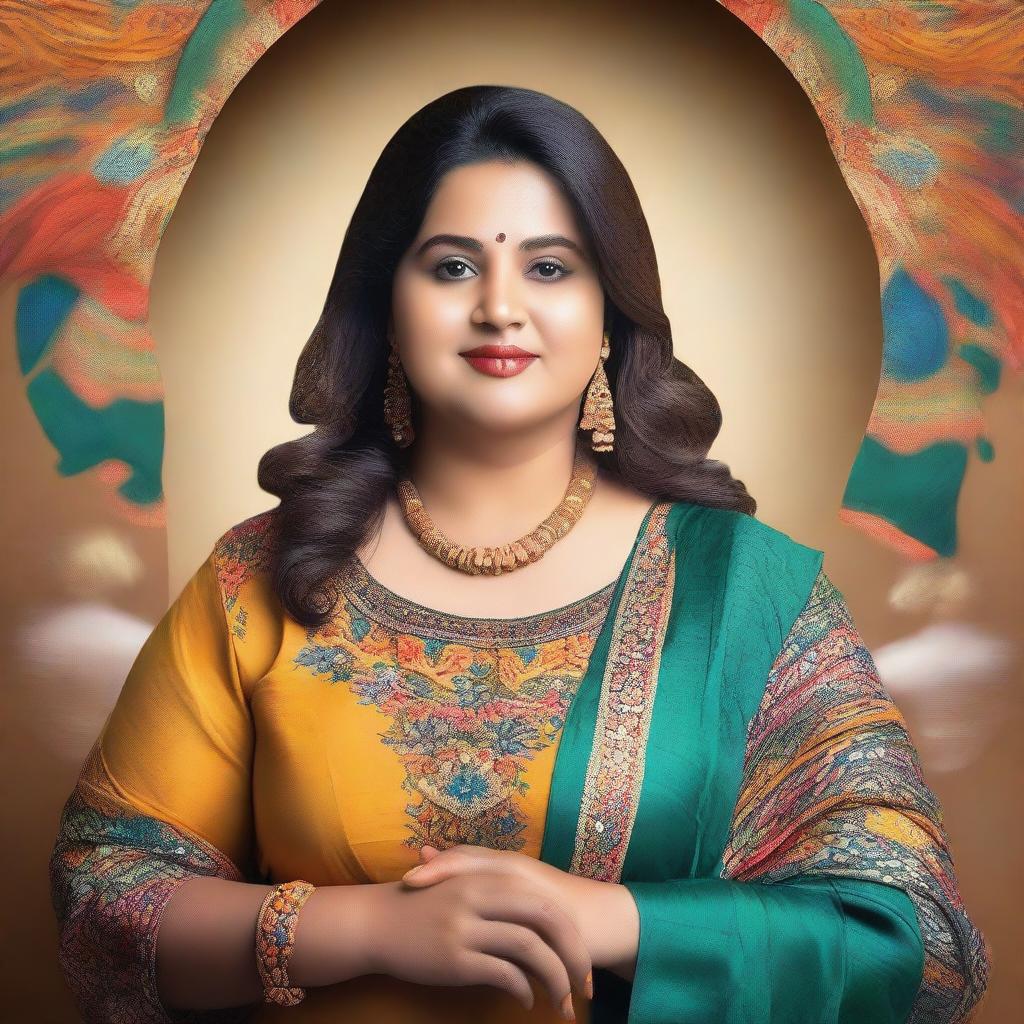 A portrait of a chubby aunty wearing stylish attire, with a confident and warm expression