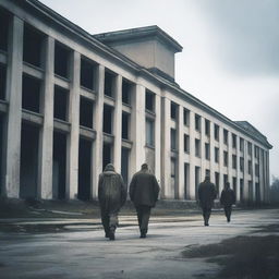 An old military concrete hospital with a weathered and abandoned look