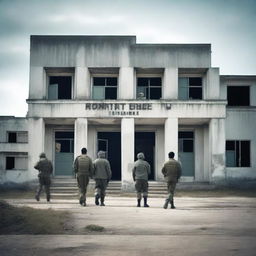 An old military concrete hospital with a weathered and abandoned look