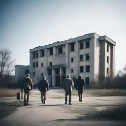 An old military concrete hospital with a weathered and abandoned look