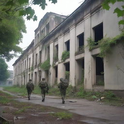 An old, rectangular concrete military hospital that appears deserted