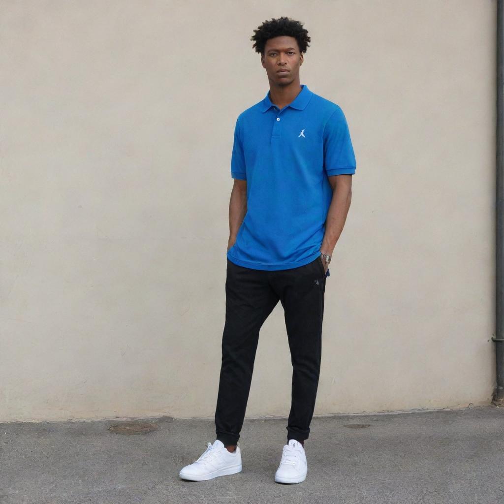 A stylish polo shirt casually draped over a pair of Jordan sneakers.