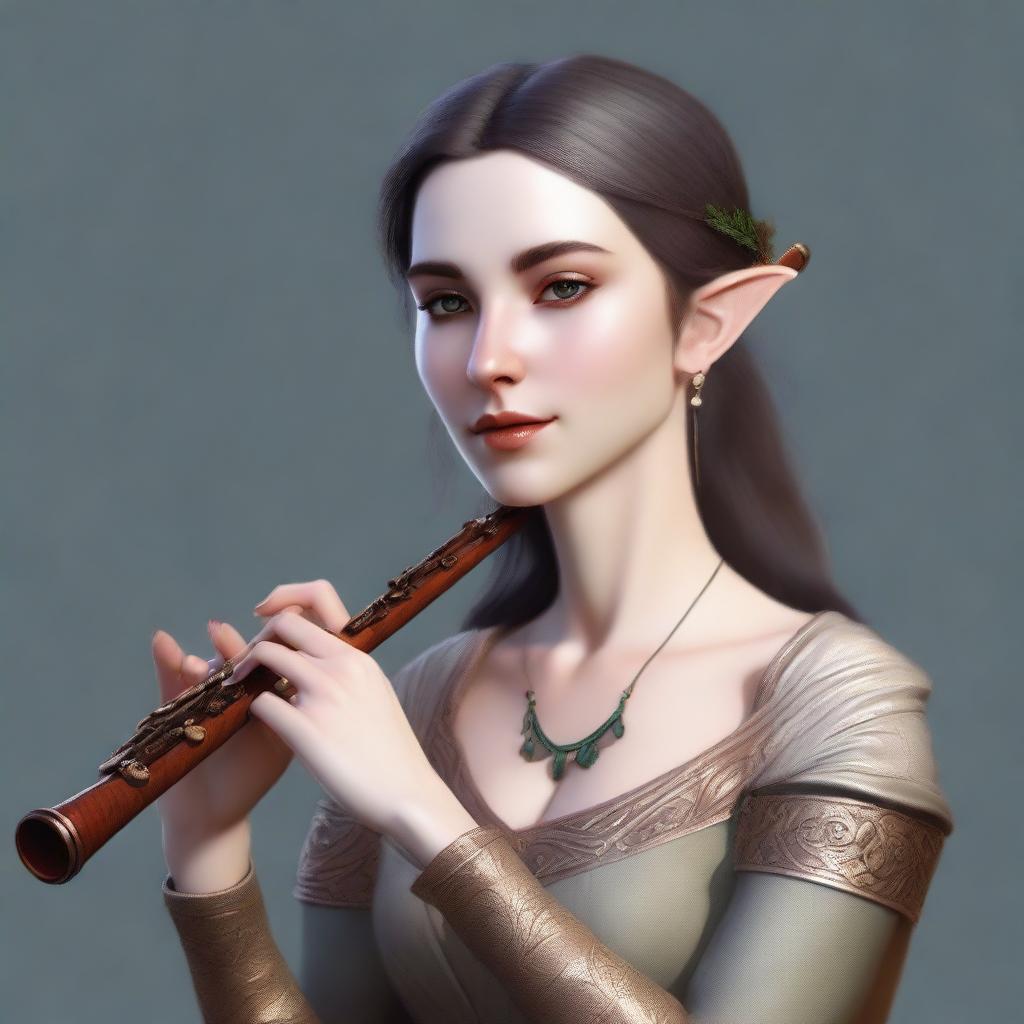 A hyperrealistic portrait of a beautiful half-elf woman bard