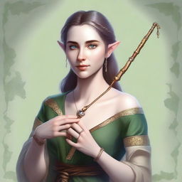 A hyperrealistic portrait of a beautiful half-elf woman bard