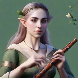 A hyperrealistic portrait of a beautiful half-elf woman bard