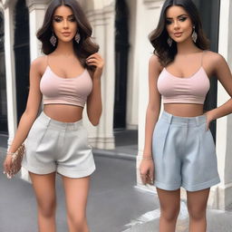 A stylish and fashionable cropped top outfit that highlights a sexy and confident look