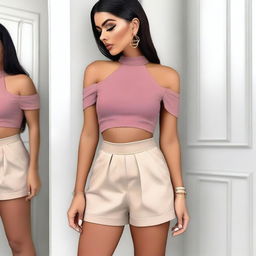 A stylish and fashionable cropped top outfit that highlights a sexy and confident look