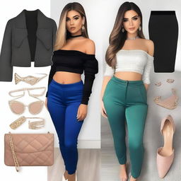 A stylish and fashionable cropped top outfit that highlights a sexy and confident look