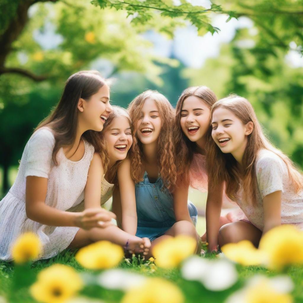 A group of girls enjoying a sunny day in the park, playing games and having fun