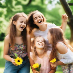 A group of girls enjoying a sunny day in the park, playing games and having fun