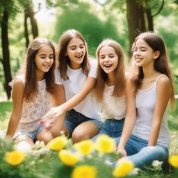 A group of girls enjoying a sunny day in the park, playing games and having fun