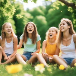 A group of girls enjoying a sunny day in the park, playing games and having fun