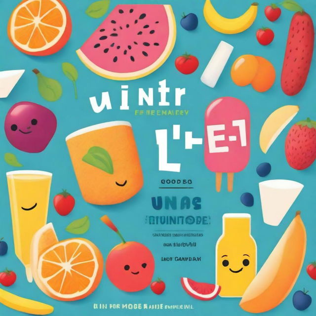 A colorful and engaging book cover for 'Unit 1: Food and Drinks for Elementary School 3rd Grade'