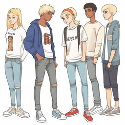 A 5'4 blonde-haired, blue-eyed girl in tight but basic clothing with a German appearance is looking back at a 5'7 dark brown-haired, brown-eyed Mexican boy wearing casual and comfy streetwear