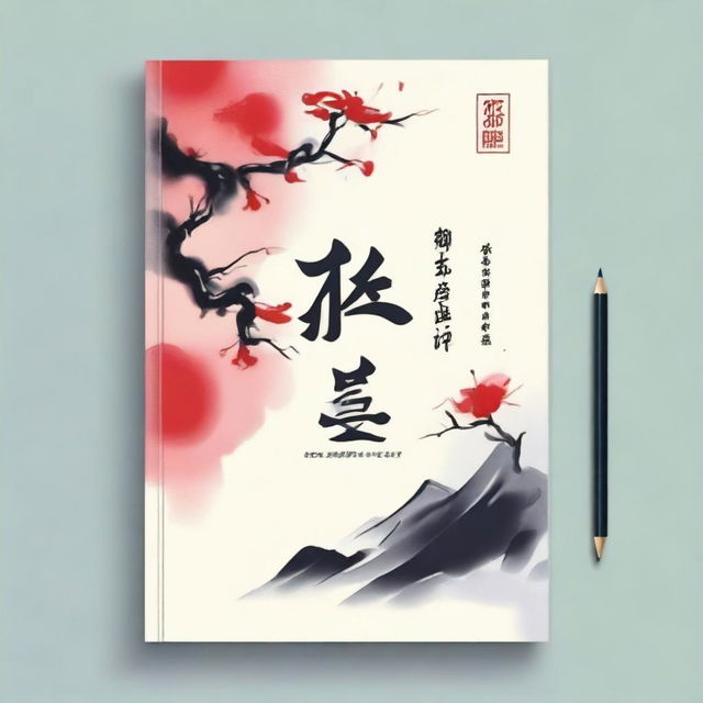 Design a cover for a Chinese stroke order practice notebook with an ink painting style