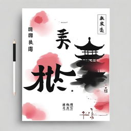 Design a cover for a Chinese stroke order practice notebook with an ink painting style