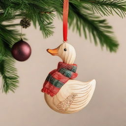 A delightful wooden hanging ornament for Christmas, featuring a goose holding a Christmas ball