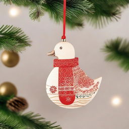 A delightful wooden hanging ornament for Christmas, featuring a goose holding a Christmas ball