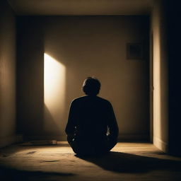 A man is sitting on the floor of his room at night, feeling depressed