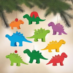 Create an image of cute dinosaur wood ornaments for Christmas