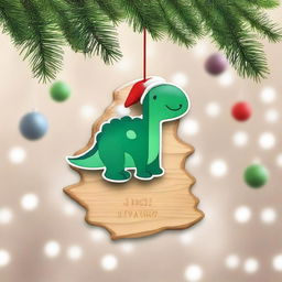 Create an image of cute dinosaur wood ornaments for Christmas